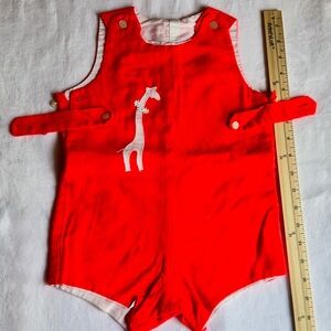 Late 60s Vintage Red Baby Romper with Giraffe Design